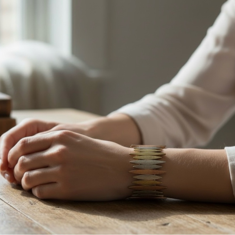 Vintage Tri-Tone Metal Spike Stretch Bracelet Statement Cuff